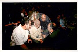 Tribunal Internacional dos Crimes do Latifúndio e da Política Governamental de Violação dos Direitos Humanos (Curitiba-PR, 02 mai. 2001) [fotografia] / Fotógrafo(a) : Douglas Mansur. -- Ref.: BR-SPMST_MST-SN-CIN_AMP_000134-000948-ACS.